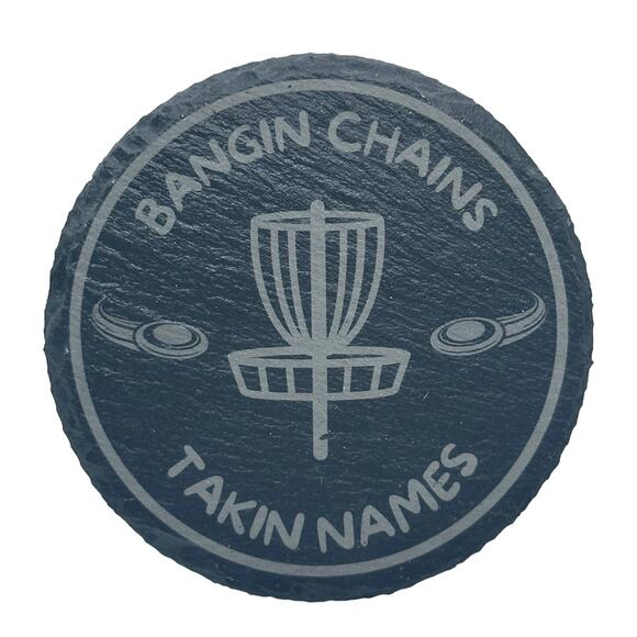 Disc Golf Laser Engraved Slate Coasters BANGIN CHAINS Discgolfer Gift Set Of 2 - Picture 3 of 3